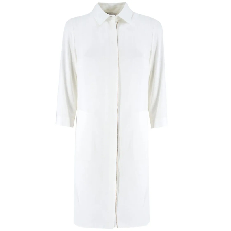 Le Tricot Perugia Robe midi Linen Long-Sleeved Dress With Contrasting Decorati White