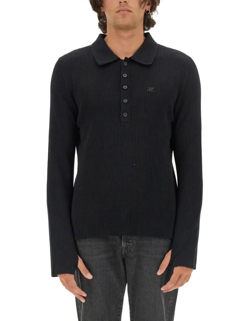 Thumbnail - Courrèges - Slim Fit Black Polo - Größe L - schwarz