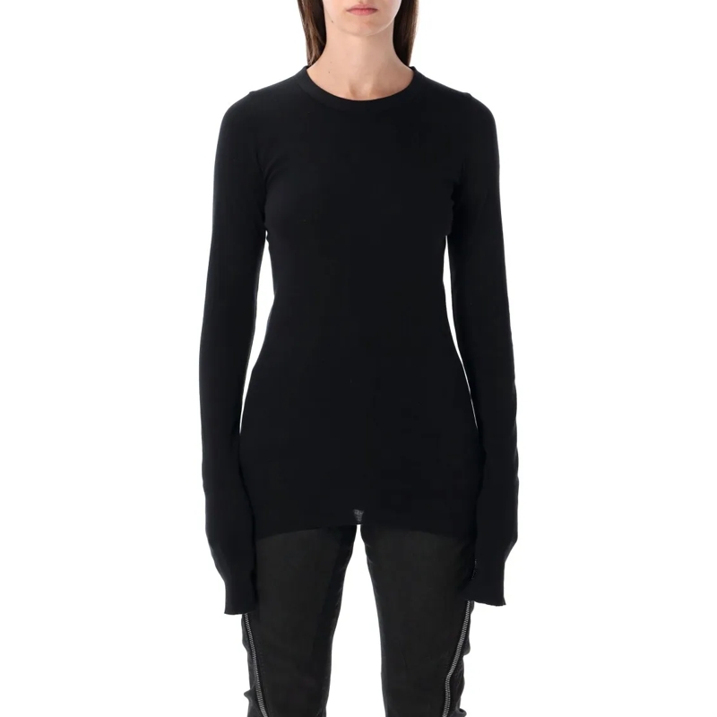 Drkshdw Langärmeliges Oberteil Fitted Long-Sleeve Ribbed Top With Classic Round N Black
