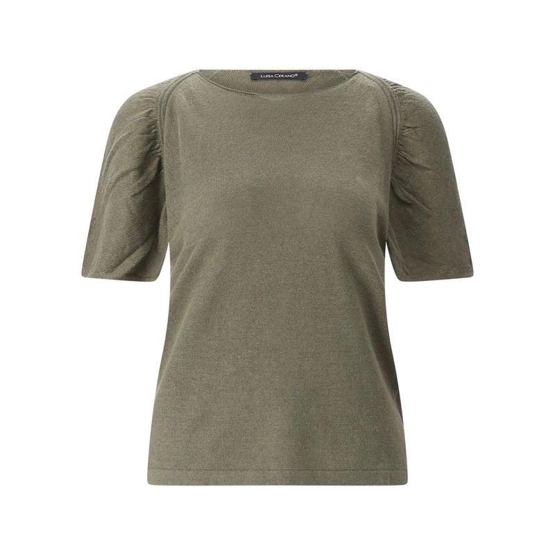 Luisa Cerano Pull Kurzarmpullover aus Leinen grün