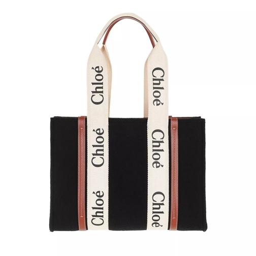 Chloé Medium Woody Tote Bag Black Rymlig shoppingväska