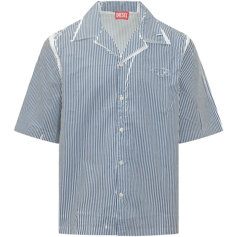 Diesel Haut décontracté Camicia S-Brack-Qmbz a Righe con Colletto Bowling hellblau