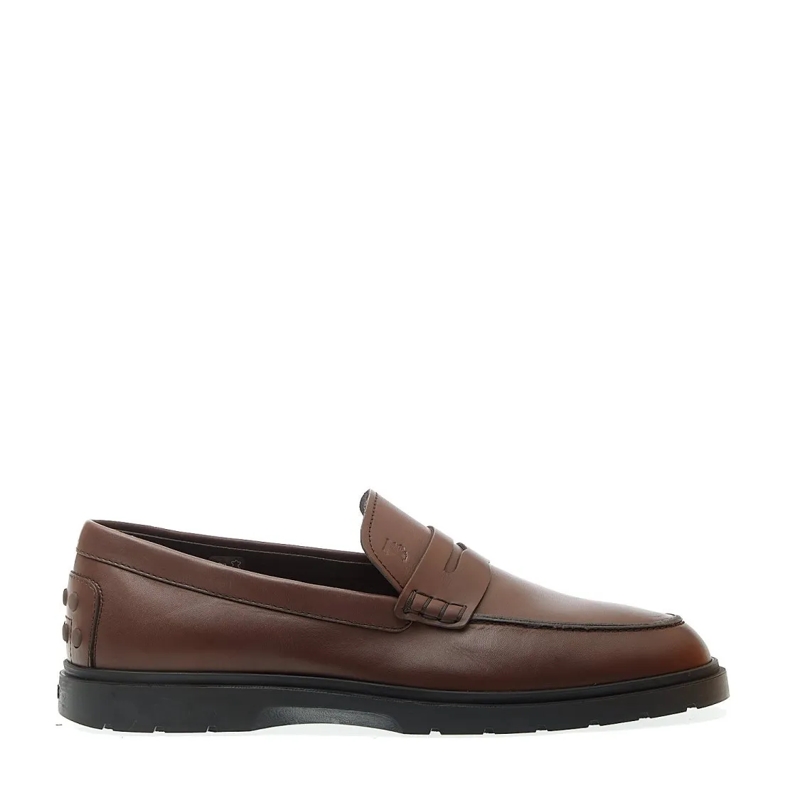 Tod's Loafer Brown Leather Moccasin With Brown Rubber Sole Black