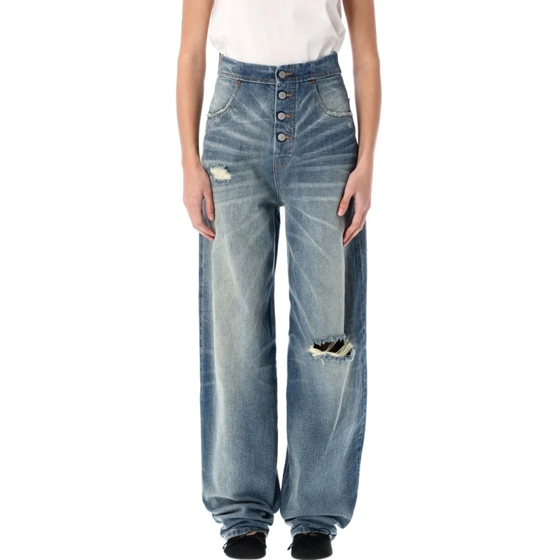 MM6 Maison Margiela Jeans High-Waisted Relaxed Fit Denim Pants Blue