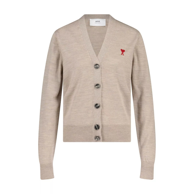 AMI Paris  Strickjacke aus hochwertiger Schurwolle 4770219596 Beige