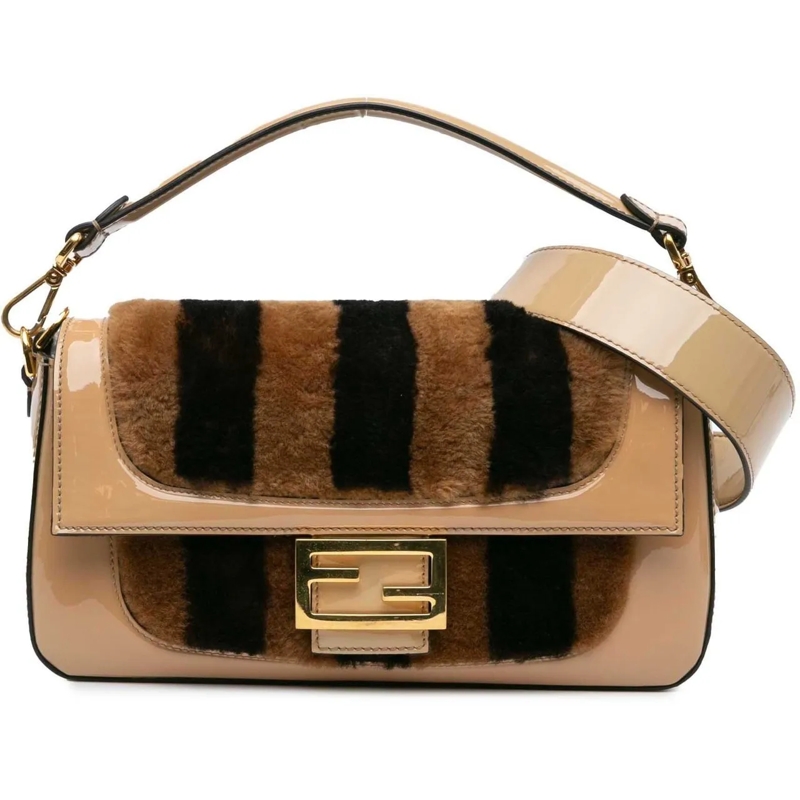 Fendi Tote Shearling Pequin Baguette Satchel braun