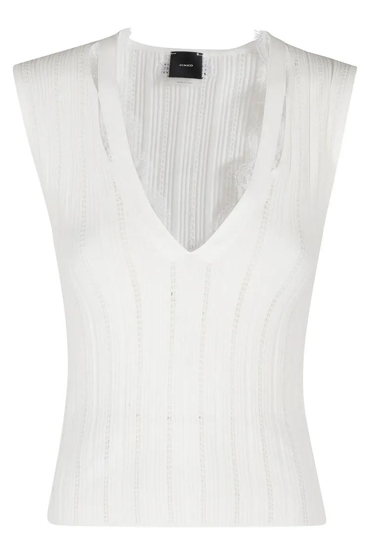 Thumbnail - Pinko - Sleeveless Perforated Knit Top - Größe S - weiß