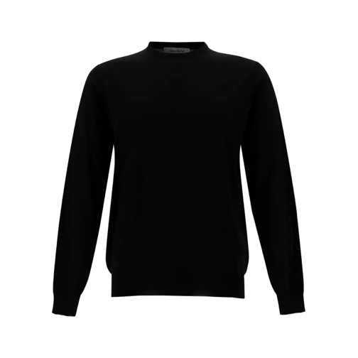 Gaudenzi Black Crewneck Sweater With Ribbed Trims In Wool Black 