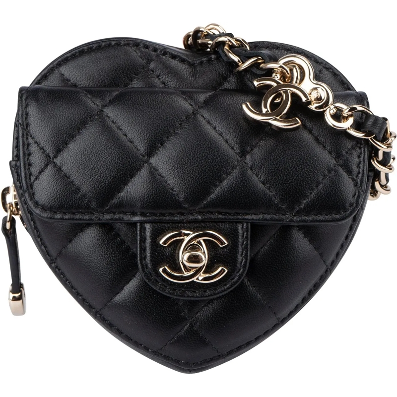 Chanel Sac à bandoulière Chanel Quilted Lambskin Mini Heart Love Bumbag Cro schwarz