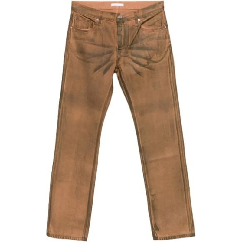 Helmut Lang Jeans Slim Fit Worker Jean Ecru Waxed Oil Stain orange