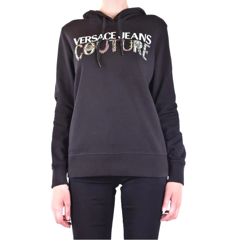 Versace Jeans Couture  Hooded Black Sweatshirt With Bold Logo Print Grey
