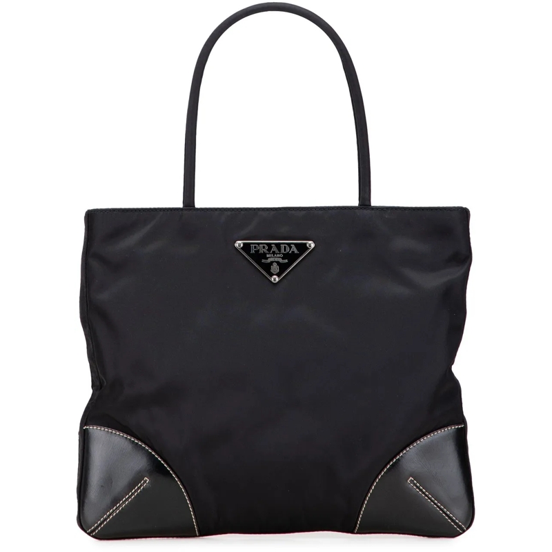Prada Shopper Vitello Trimmed Tessuto Tote schwarz