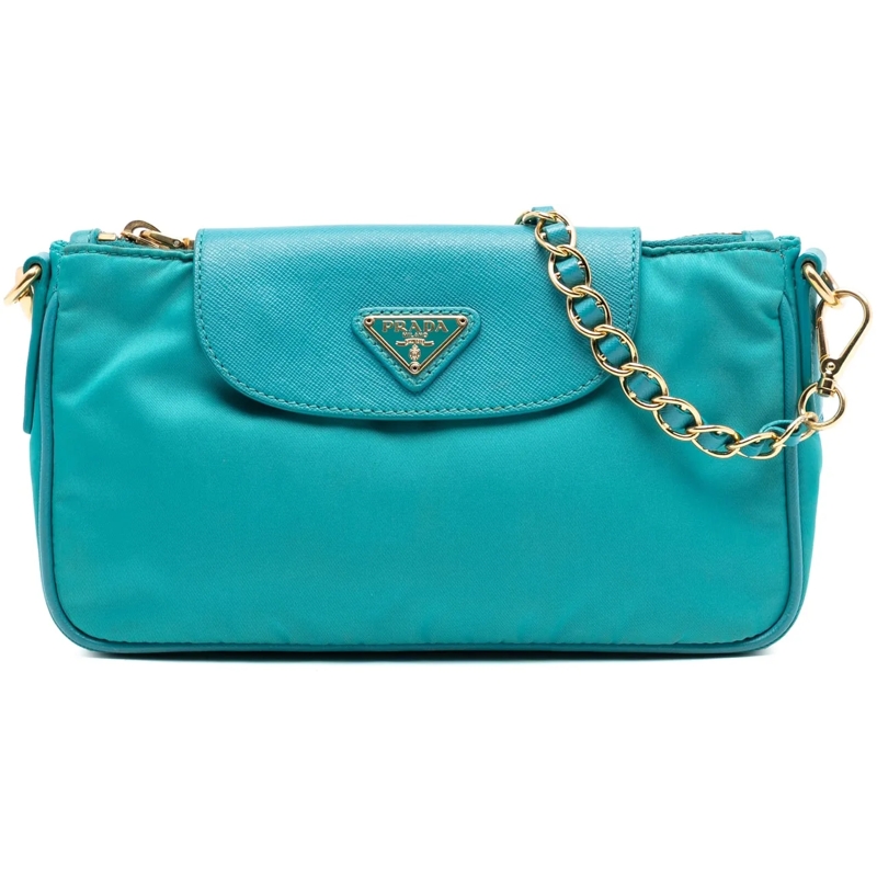 Prada Schultertasche Saffiano Trimmed Tessuto Chain Crossbody blau
