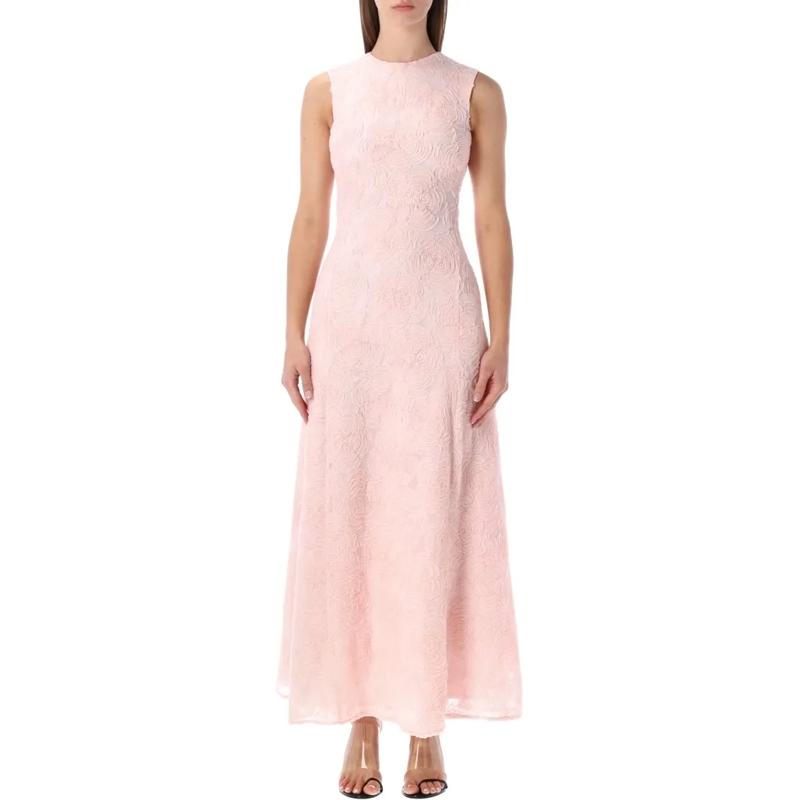 Rotate  Embroidered Mesh Maxi Dress With Flared Silhouette Pink