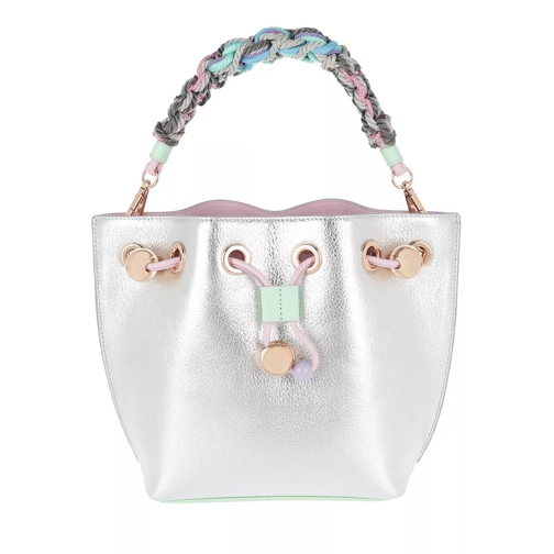 Sophia Webster Leather Drawstring Bag Butterfly On Strap Silver/Pastel Sac reporter