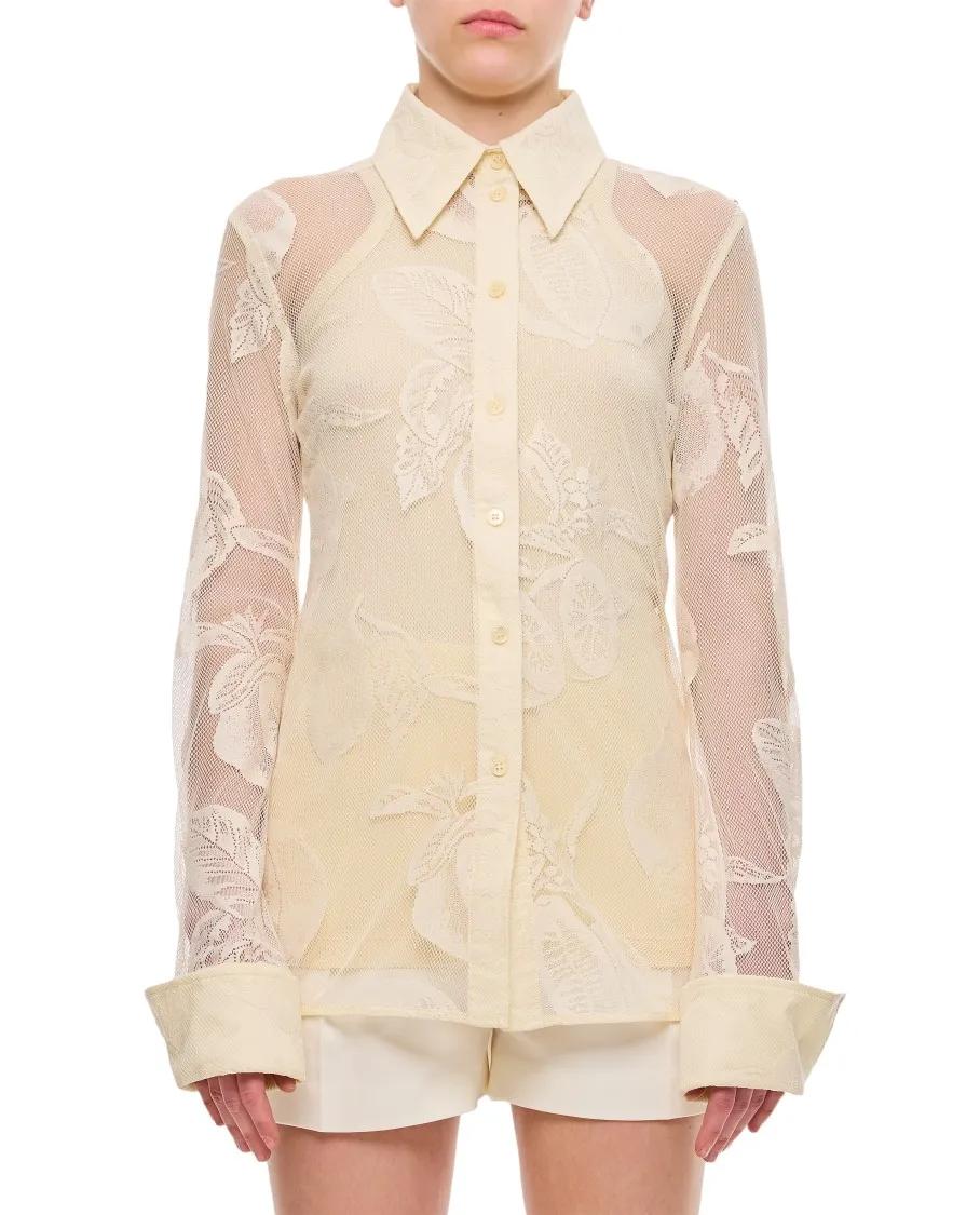 Thumbnail - Sportmax - Sportmax Asti Lace Up Double Layer Shirt - Größe M - weiß