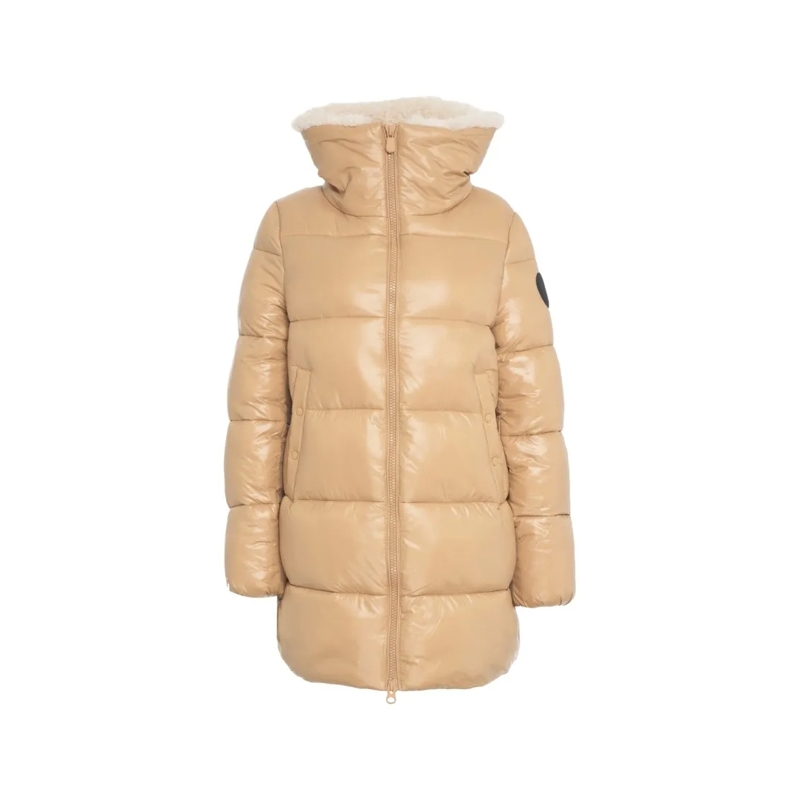 Save the Duck  Quilted Beige Down Coat With Plush Collar Neutrals