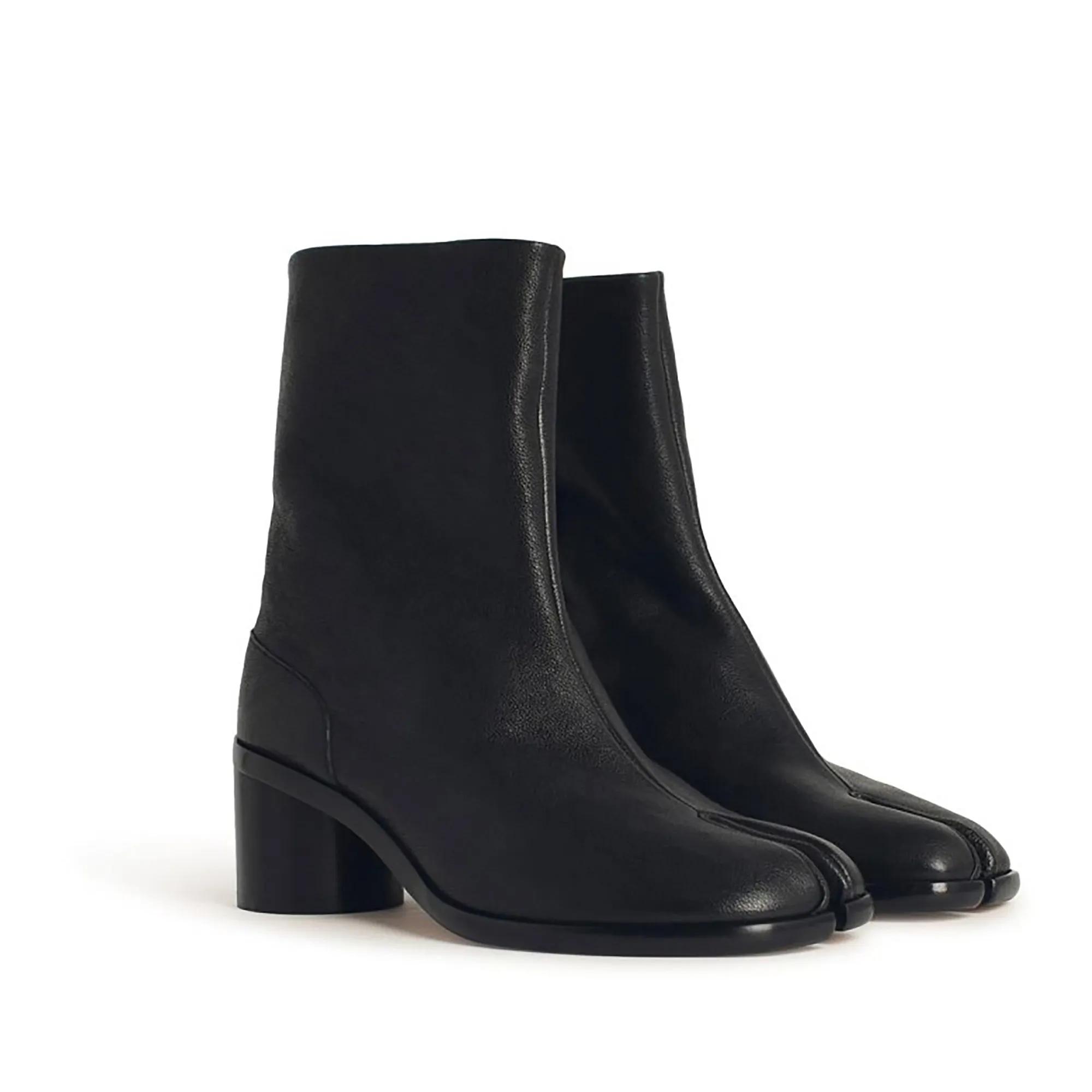 Maison Margiela Tabi Black Leather Ankle Boots Black Stiefel