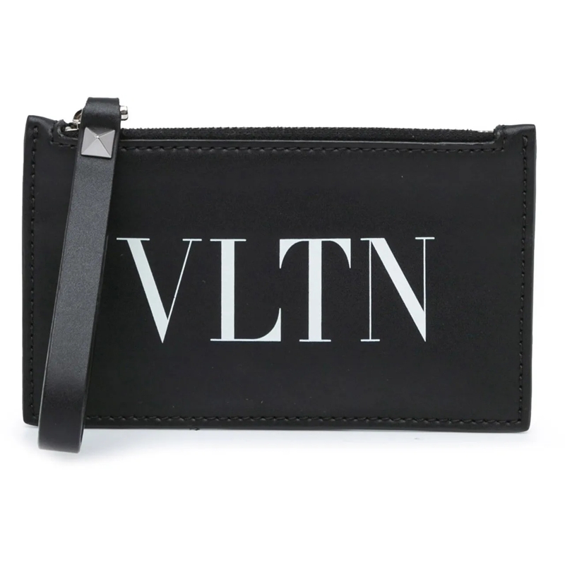 Valentino Garavani Geldbörse Leather VLTN Zip Card Holder schwarz