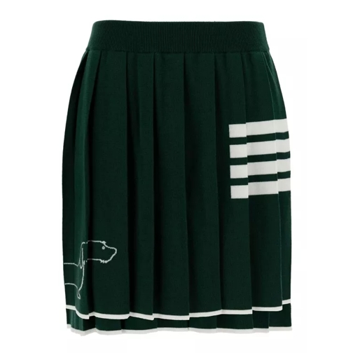 Thom Browne Green Pleated Mini-Skirt With Dachshund Print And  Green 