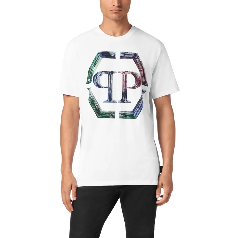 Philipp Plein T-Shirt T-Shirt Hexagon Mit Schmucksteinen weiss