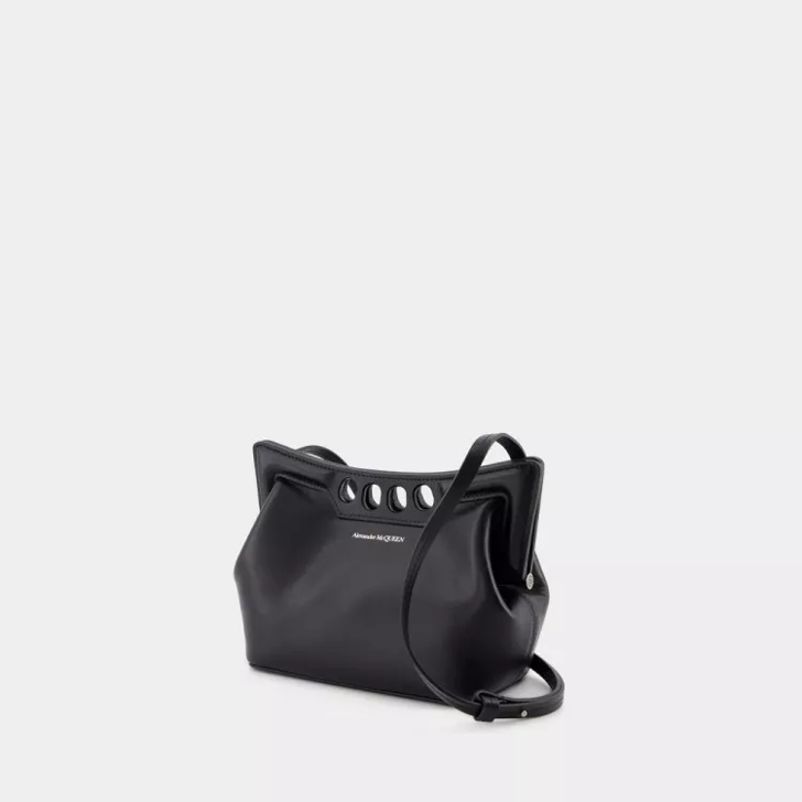 Alexander McQueen The Mini Peak Purse Leather Black Black Crossbody Bag