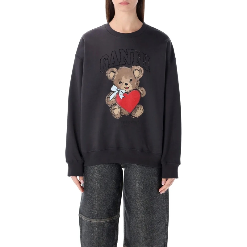 GANNI  Bear Graphic Sweatshirt With Rhinestones Black