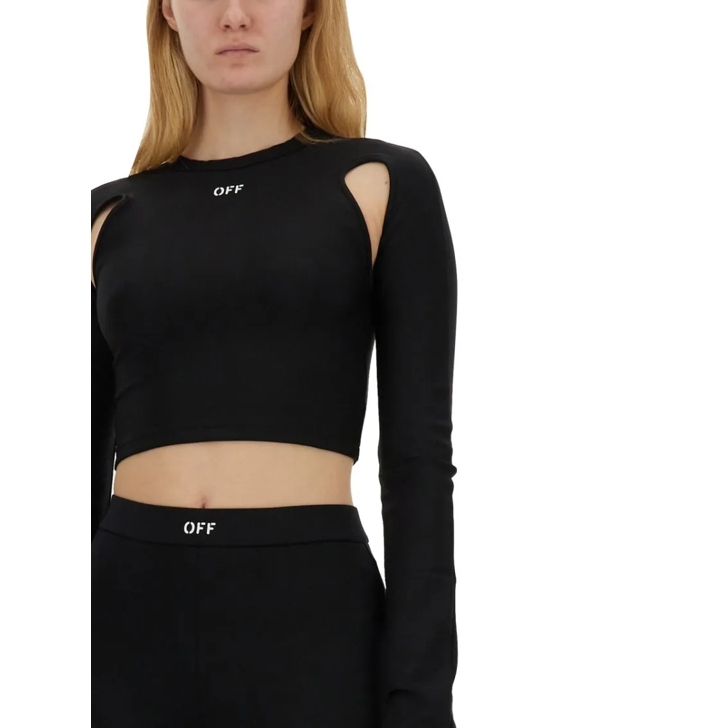 Tシャツ・カットソー Off-White Cropped Top With Cut-Out Shoulder Details Off-White Cropped Top With Cut-Out Shoulder Details Black