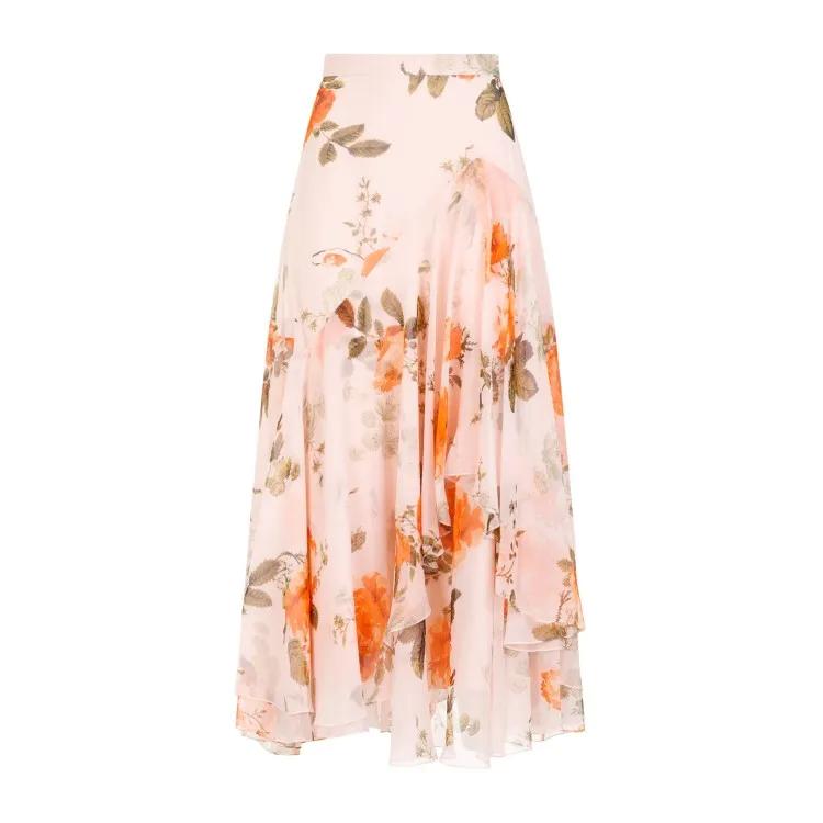 Erdem - Shell Pink Silk Midi Skirt With Tiered Frilled Hem - Größe 6 - pink