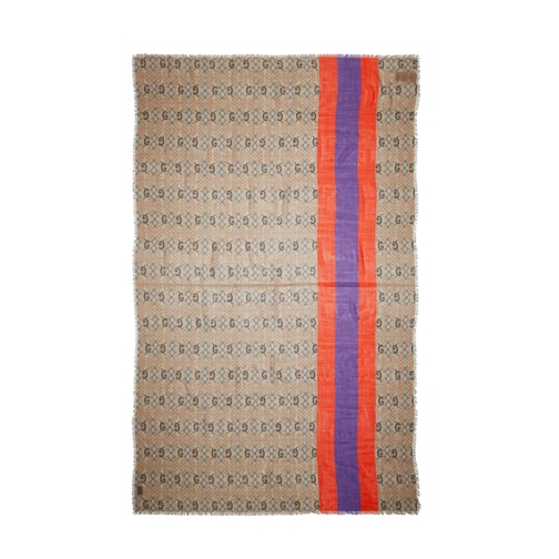 Gucci GG Patchwork Backgammon Print Wool Stole Camel/ Dark Purple Lichtgewicht Sjaal