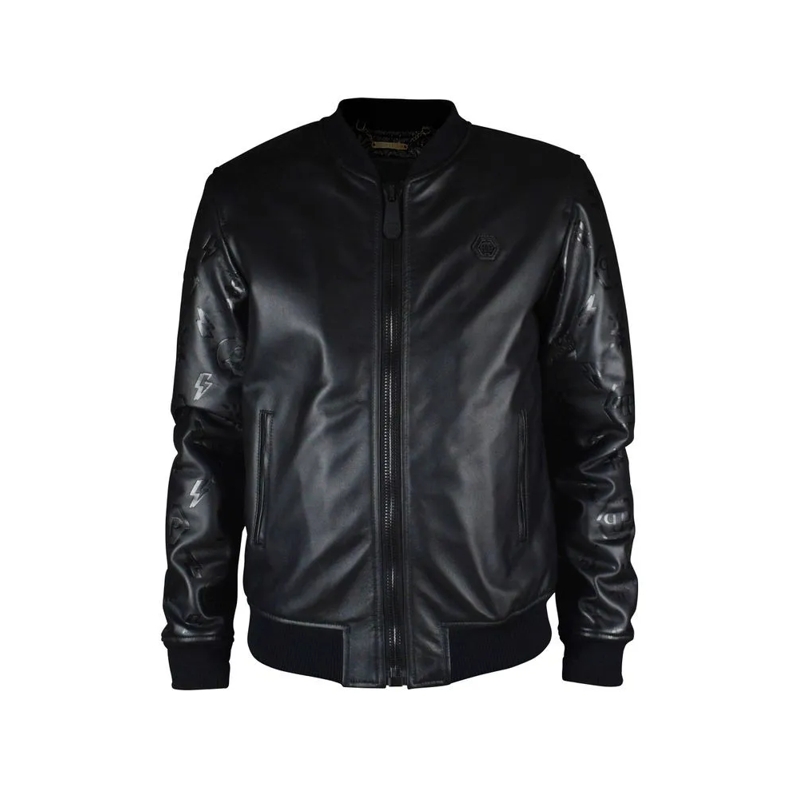 Philipp Plein Lederjacke Black Leather Bomber Jacket Black