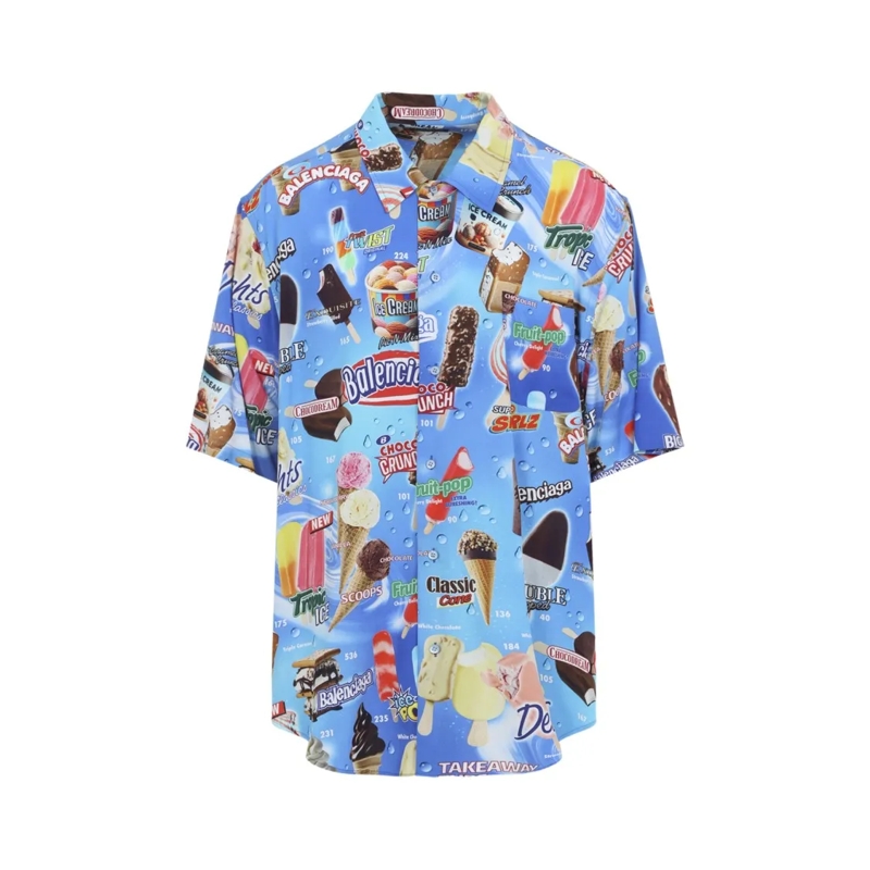 Balenciaga Overhemd Playful Ice Cream Graphic Short-Sleeve Shirt Blue
