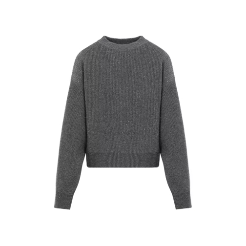 Brunello Cucinelli Micro Paillette Grey Cashmere Sweater Grey 