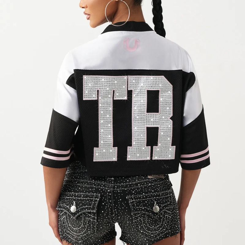 True Religion T-Shirt - Mesh-Jersey-Shirt- Lockerer Schnitt- Verküzte  bunt(Image 4)