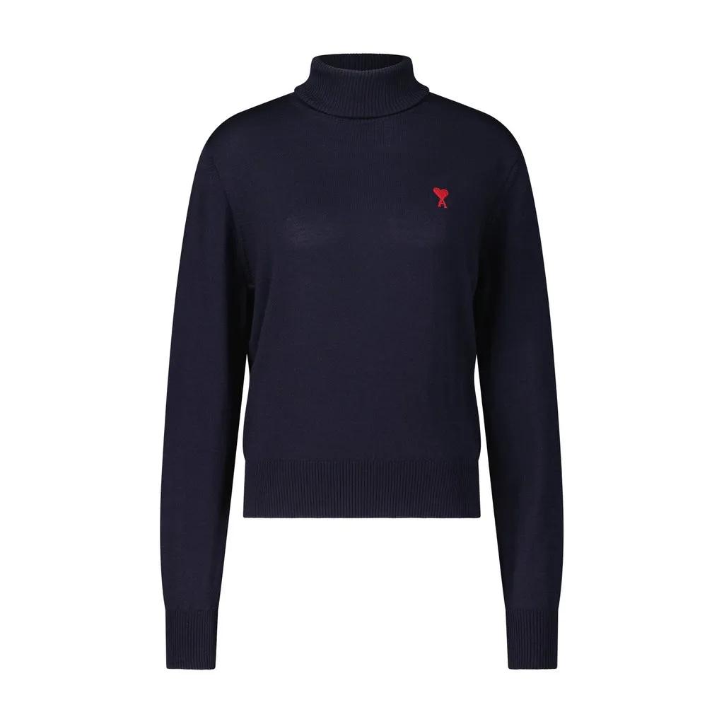 AMI Paris - Dünner Rollkragenpullover aus Wolle - Größe XS - blau