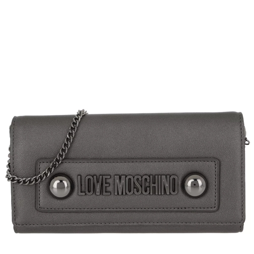 Love Moschino Wallet Natural Grain Leather Silver Portemonnee Aan Een Ketting