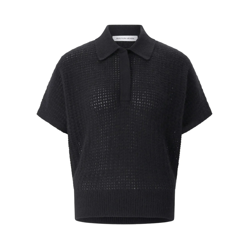 Iris von Arnim Polohemd Kurzarmpullover Paloma aus Kaschmir-Mix Schwarz