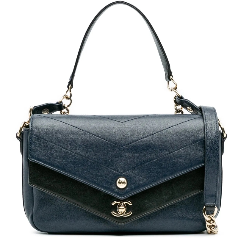 Chanel Fourre-tout Mini Quilted Sheepskin Double Chevron Flap blau
