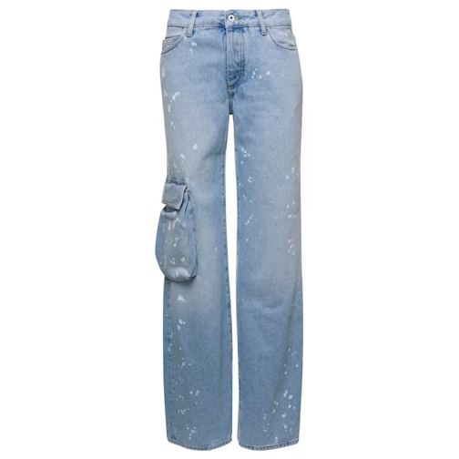 Off-White Light Blue Jeans With Cargo Pocket And Paint Stain Blue Jeans