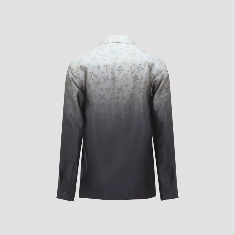 Jil Sander Overhemd Silk Gradient Shirt With Floral Pattern Black