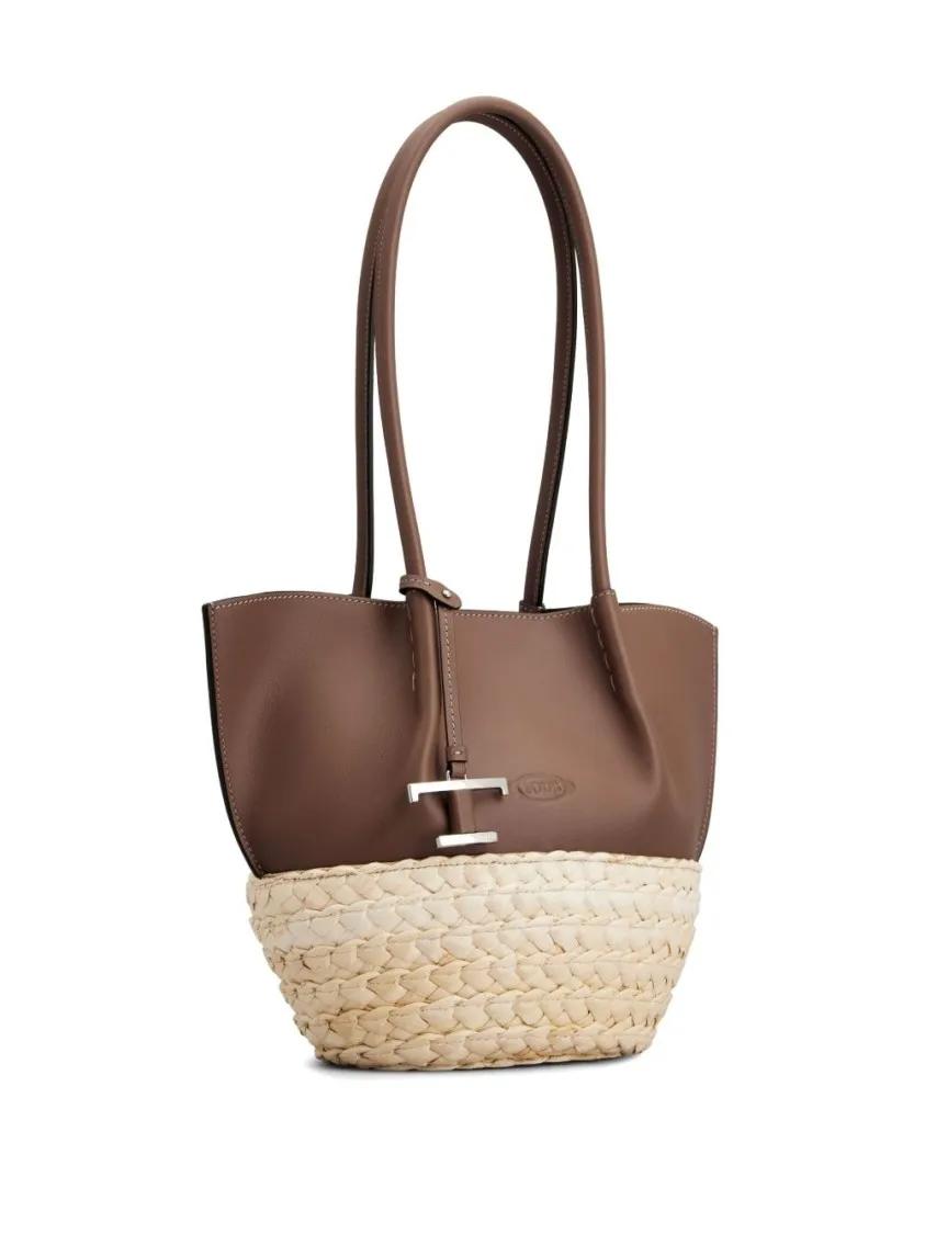 TOD'S Shoppers & Totes Structured Leather And Straw Bag in bruin