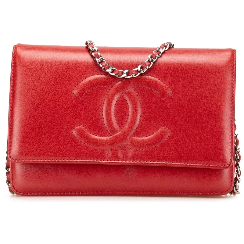 Chanel Schultertasche CC Calfskin Wallet On Chain rot