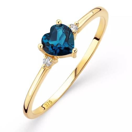 DIAMADA 9K Ring with Diamond and Topaz Yellow Gold and London Blue Ring