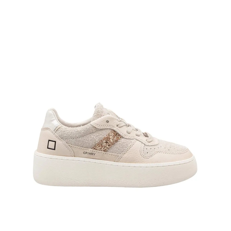 D.A.T.E Low-Top-Sneaker D.A.T.E. Beige Leather Hairy Court Platform Sneake White