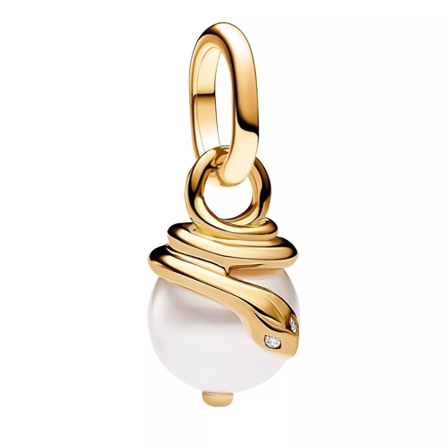 Pandora Hanger Snake 14k gold-plated mini dangle with lacquered a White