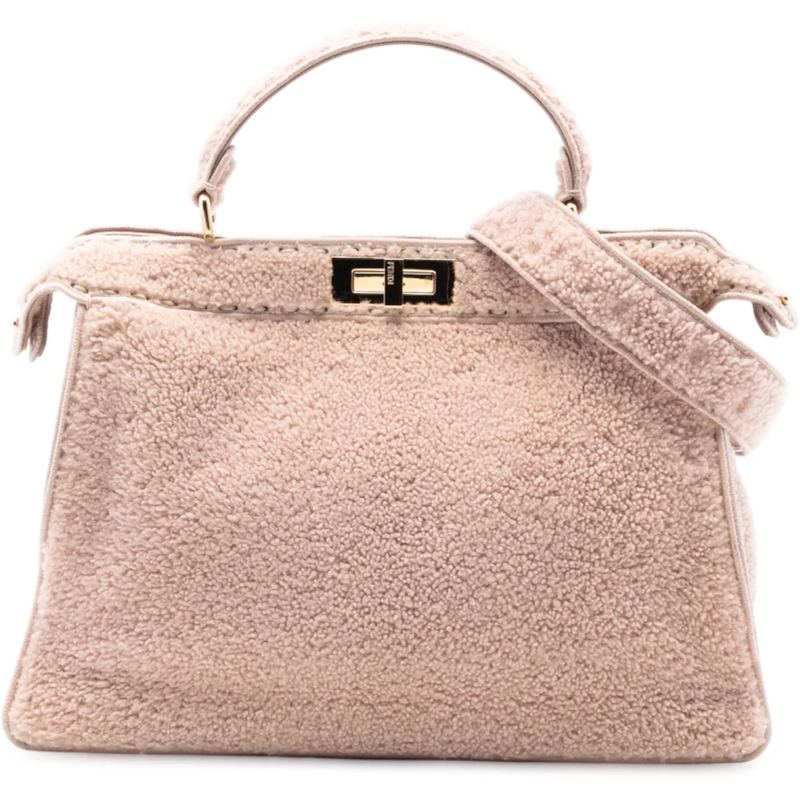 Fendi Schultertasche Large Shearling Peekaboo ISeeU Satchel rose