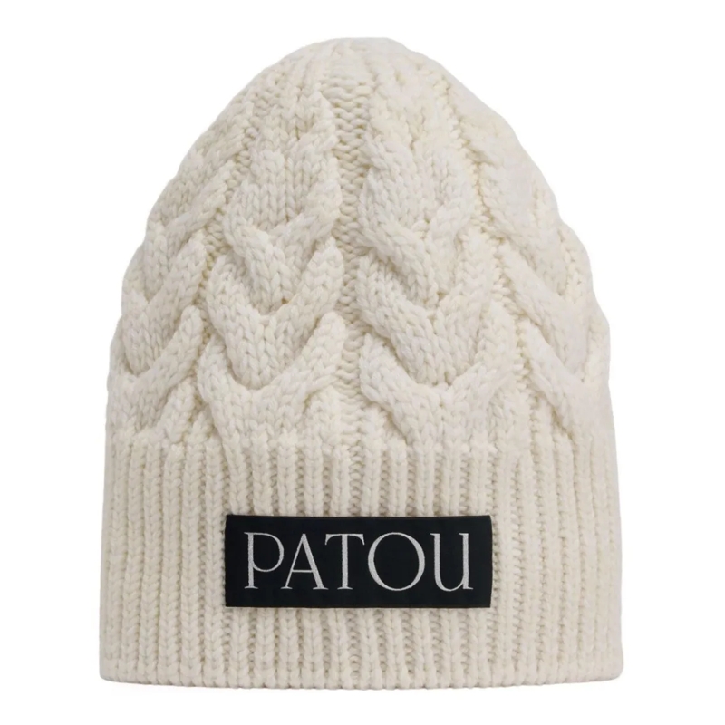 Patou Hut Cable Knit Merino Wool Hat Neutrals