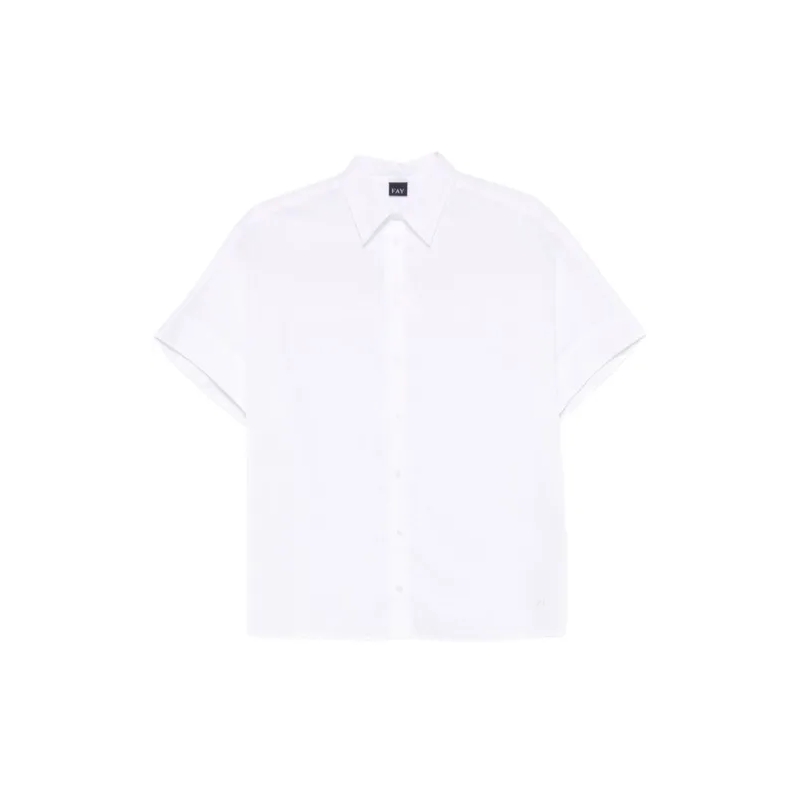 Fay Overhemd Cotton Shirt With Classic Collar And Kimono Sleeve White