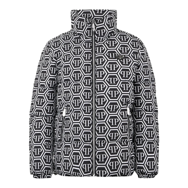 Philipp Plein Lederjacke Nylon Puffer Jacket Monogram schwarz