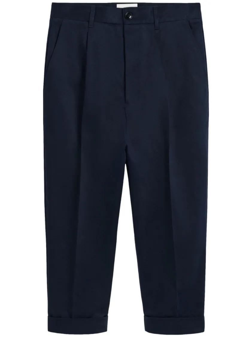 Thumbnail - AMI Paris - Cropped Navy Blue Trousers With Flap And Slash Poc - Größe S - blau